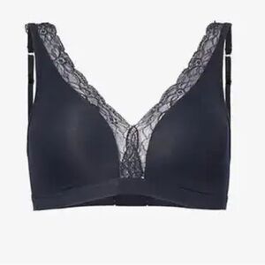 HANRO Triangle-Cup Lace-Trim Stretch-Cotton Bra - Black